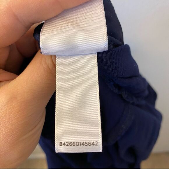 Popsugar navy blue button front tie waist wide Leg Romper Jumpsuit 100% rayon S - Picture 10 of 14